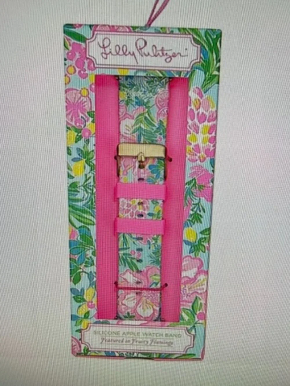 Lilly Pulitzer Tropical Floral Apple Watch Band Pink Green Gold Hardware SKU171